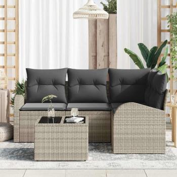 5-teiliges Garten Sofa Set mit Kissen Grau Poly Rattan