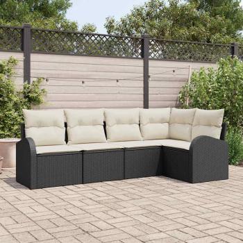 ARDEBO.de - 5-teiliges Garten Sofa Set mit Kissen Schwarz Kunst-Rattan