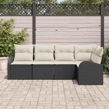 5-teiliges Garten Sofa Set mit Kissen Schwarz Kunst-Rattan