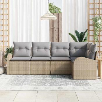5-teiliges Garten-Sofa-Set mit Kissen Beige Poly Rattan