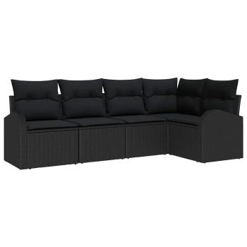 5-teiliges Garten Sofa Set mit Kissen Schwarz Poly-Rattan