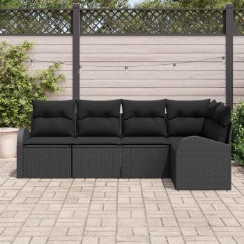 5-teiliges Garten Sofa Set mit Kissen Schwarz Poly-Rattan