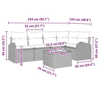 6-teiliges Garten-Sofa-Set mit Kissen Beige Poly-Rattan