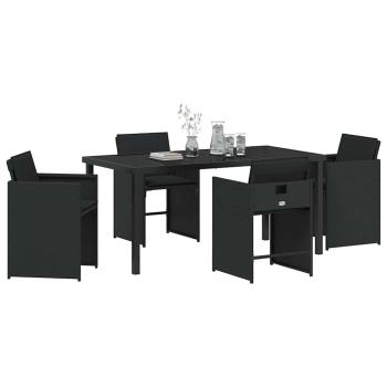 5-teiliges Gartenessen-Set mit Kissen in Schwarz aus Poly-Rattan