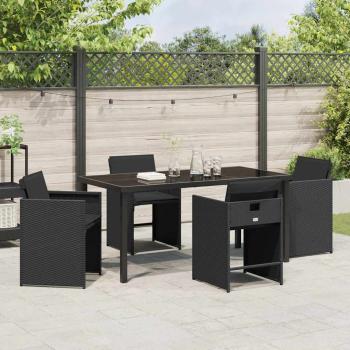 5-teiliges Gartenessen-Set mit Kissen in Schwarz aus Poly-Rattan