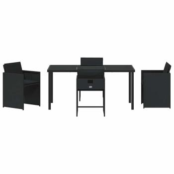 5-teiliges Gartenessen-Set mit Kissen in Schwarz aus Poly-Rattan