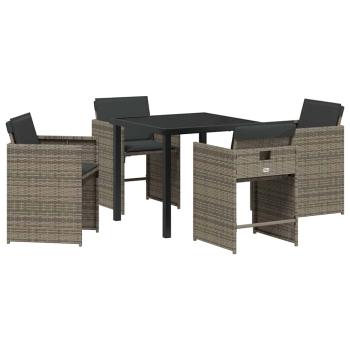 5-teiliges Gartenmöbel-Set mit Kissen Graues Poly-Rattan