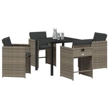5-teiliges Gartenmöbel-Set mit Kissen Graues Poly-Rattan