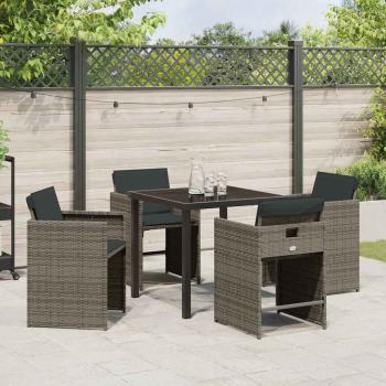 5-teiliges Gartenmöbel-Set mit Kissen Graues Poly-Rattan