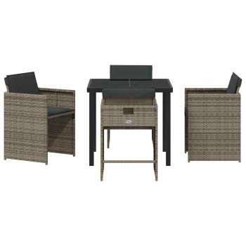 5-teiliges Gartenmöbel-Set mit Kissen Graues Poly-Rattan