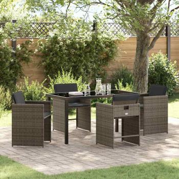 ARDEBO.de - 5-teiliges Garten-Essset mit Kissen Grau Poly-Rattan