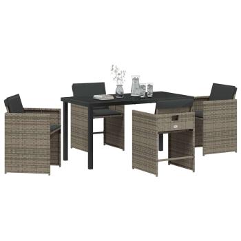 5-teiliges Garten-Essset mit Kissen Grau Poly-Rattan
