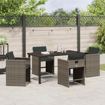 5-teiliges Garten-Essset mit Kissen Grau Poly-Rattan