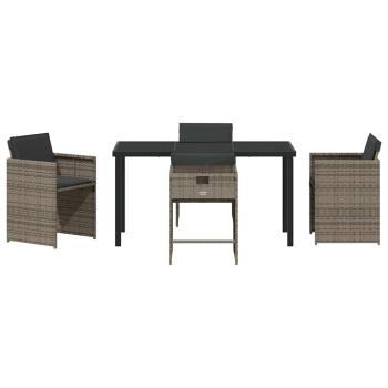 5-teiliges Garten-Essset mit Kissen Grau Poly-Rattan