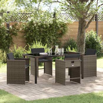 ARDEBO.de - 5-teiliges Garten-Ess-Set mit Kissen Grau Poly-Rattan
