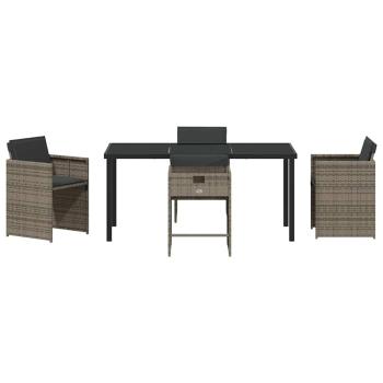 5-teiliges Garten-Ess-Set mit Kissen Grau Poly-Rattan