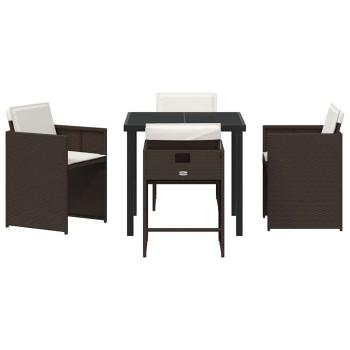 5-teiliges Garten-Esszimmermöbel-Set mit Kissen in Braun aus Poly-Rattan