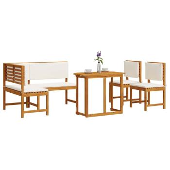 4-teiliges Garten Esstisch-Set mit Kissen - Massivholz Akazie