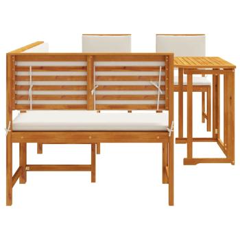 4-teiliges Garten Esstisch-Set mit Kissen - Massivholz Akazie