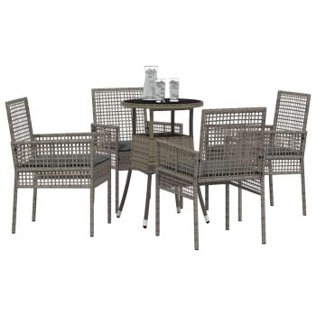 5-teiliges Garten Esszimmer Set Grau Poly Rattan