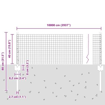 Geschweißter Drahtzaun mit 44 U-Posten Grau 0,4x100 m Stahl