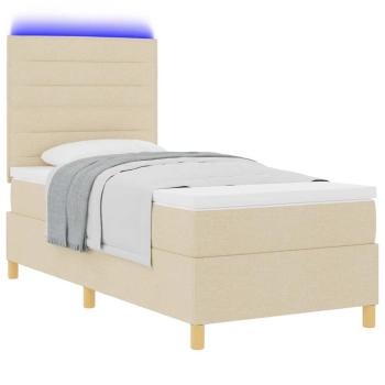 Boxspringbett mit Matratze & LED Creme 100x200 cm Stoff