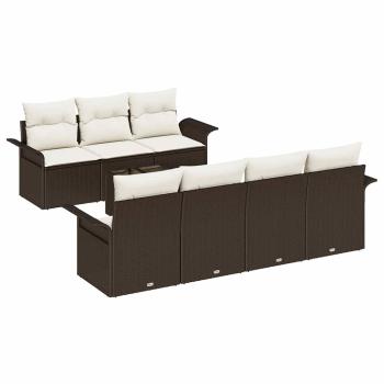 8-teiliges Garten Sofa Set mit Kissen Braun Poly Rattan