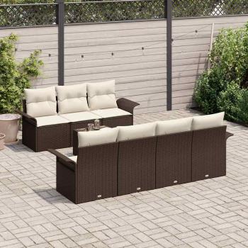 8-teiliges Garten Sofa Set mit Kissen Braun Poly Rattan