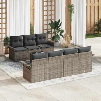 ARDEBO.de - 8-teiliges Garten-Sofa-Set mit Kissen Grau Poly-Rattan