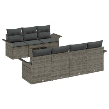8-teiliges Garten-Sofa-Set mit Kissen Grau Poly-Rattan