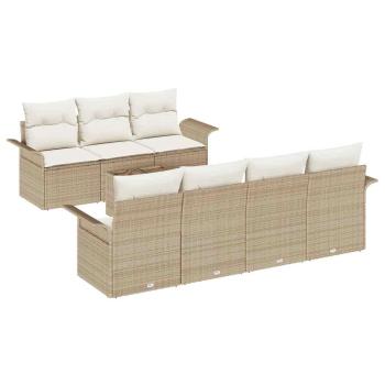 8-teiliges Garten-Sofa-Set mit Kissen Beige Poly Rattan