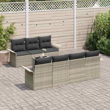 8-teiliges Garten Sofa Set mit Kissen Hellgrau Poly Rattan
