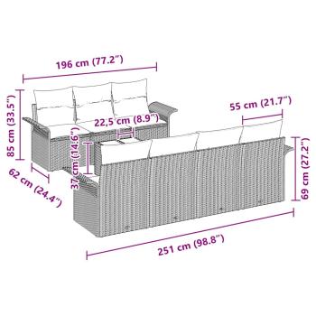 8-teiliges Garten Sofa Set mit Kissen Hellgrau Poly Rattan