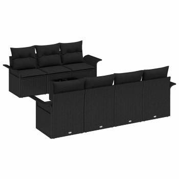 8-teiliges Garten-Sofaset mit Kissen Schwarz Poly Rattan