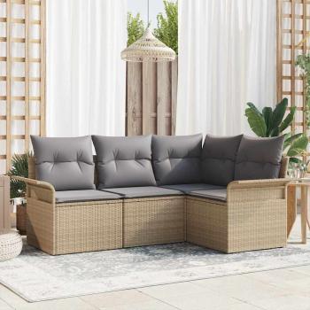 ARDEBO.de - 4-teiliges Garten-Sofa-Set mit Kissen in Beige aus Poly-Rattan