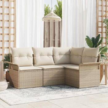 ARDEBO.de - 4-teiliges Garten Sofaset mit Kissen Beige Poly Rattan