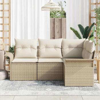 4-teiliges Garten Sofaset mit Kissen Beige Poly Rattan