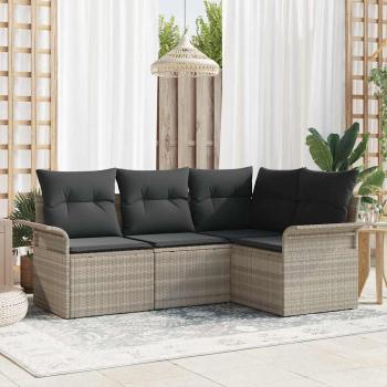 ARDEBO.de - 4-teiliges Garten-Sofa-Set mit Kissen Hellgrau Poly-Rattan