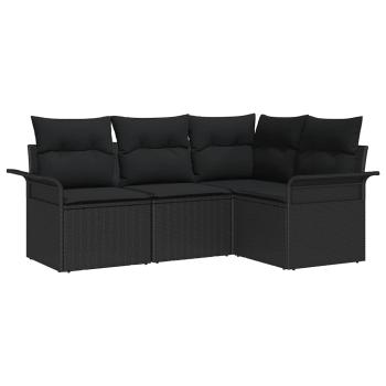 4-teiliges Garten Sofa Set mit Kissen Schwarz Poly Rattan