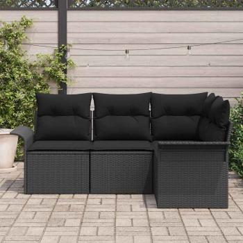 4-teiliges Garten Sofa Set mit Kissen Schwarz Poly Rattan