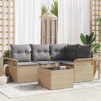 ARDEBO.de - 5-teiliges Garten-Sofa-Set mit Kissen Schwarz Poly-Rattan