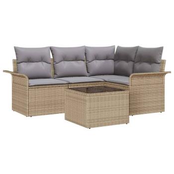 5-teiliges Garten-Sofa-Set mit Kissen Schwarz Poly-Rattan