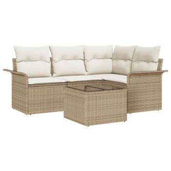 5-teiliges Garten-Sofa-Set mit Kissen Braun Poly Rattan