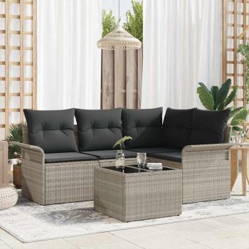 ARDEBO.de - 5-teiliges Garten Sofa Set mit Kissen Grau Poly Rattan