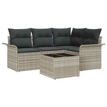 5-teiliges Garten Sofa Set mit Kissen Grau Poly Rattan