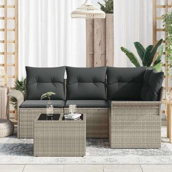 5-teiliges Garten Sofa Set mit Kissen Grau Poly Rattan