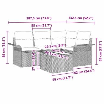 5-teiliges Garten Sofa Set mit Kissen Grau Poly Rattan