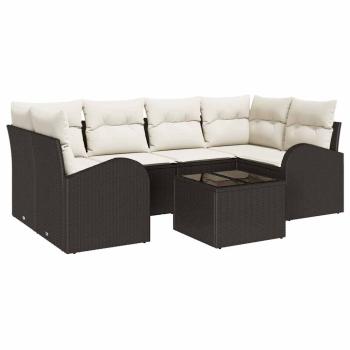 7-teiliges Garten-Sofa-Set mit Kissen Braun Poly Rattan