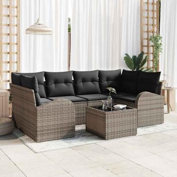 ARDEBO.de - 7-teiliges Garten Sofa Set mit Kissen grau Poly Rattan
