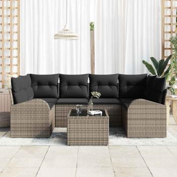 7-teiliges Garten Sofa Set mit Kissen grau Poly Rattan